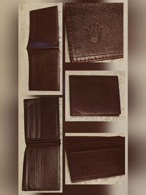 Rolex Vintage Leather Wallet Burgundy Red Crown Bifold Geneve Suisse Authentic